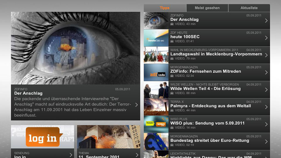 Die App der ZDF-Mediathek auf dem iPad. (Bild: ZDF)