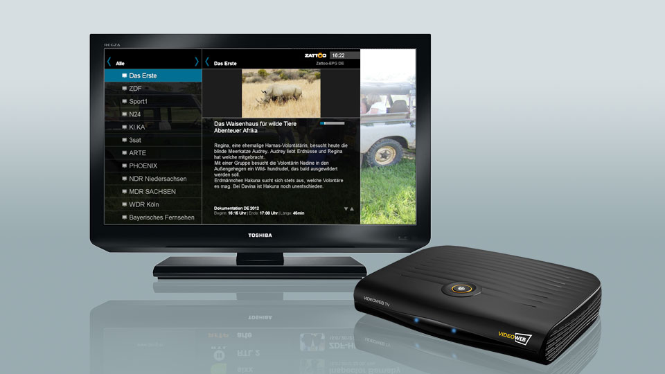 VideoWeb TV empfängt übers Internet auch Live-Fernsehen. (Bilder: Videoweb, Toshiba)