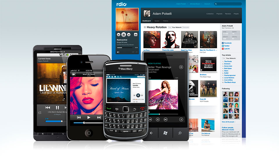 Rdio bietet Apps für Android, Blackberry, iOS und Windows Phone 7 an. (Bild: Rdio)