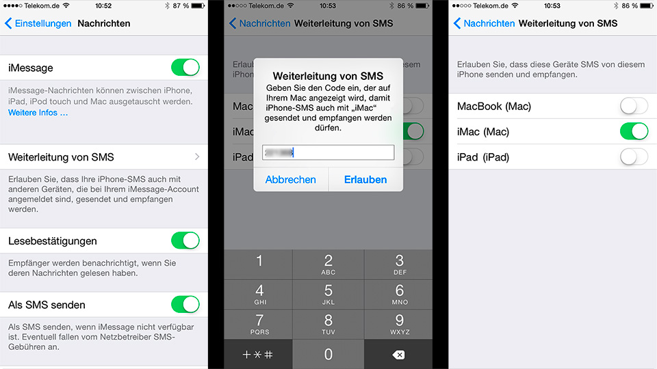 Die SMS-Weiterleitung wird in den Einstellungen der App „Nachrichten“ am iPhone aktiviert.