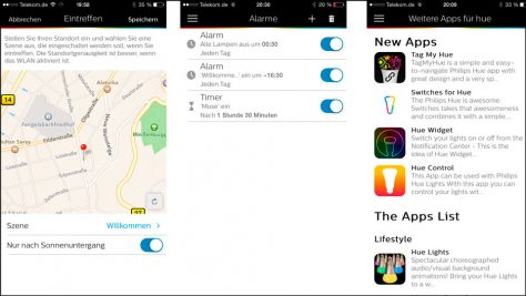 Hue kann das Licht orts- und zeitabhängig schalten. Hinzu kommen Apps von Drittherstellern.