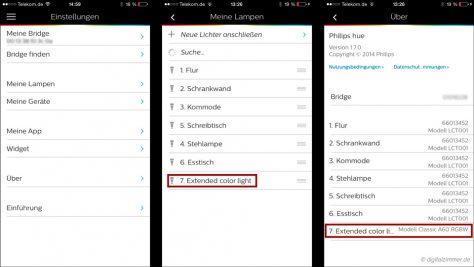 Die Osram Lightify-Lampe wird vom Hue-System als „Extended color light“ erkannt.