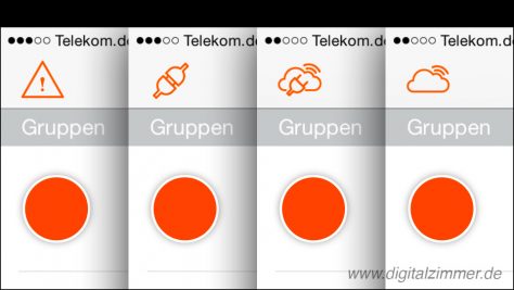 Ein Symbol zeigt an, ob die Lightify-App Verbindung zum Heimnetz oder auch zur Cloud hat.