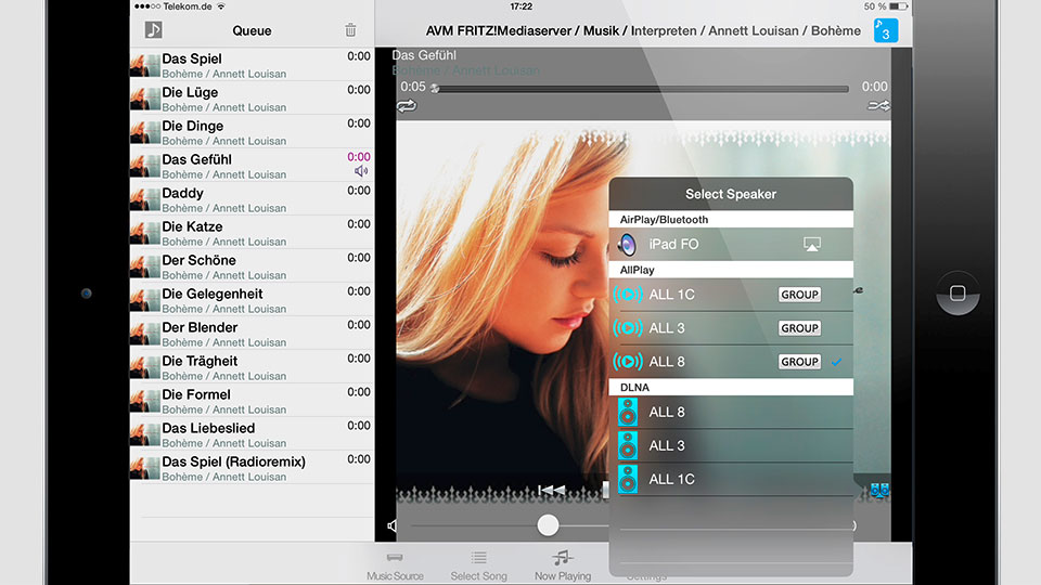 Die App „Panasonic Music Streaming“ bespielt Player via AirPlay, Bluetooth, AllPlay und DLNA.