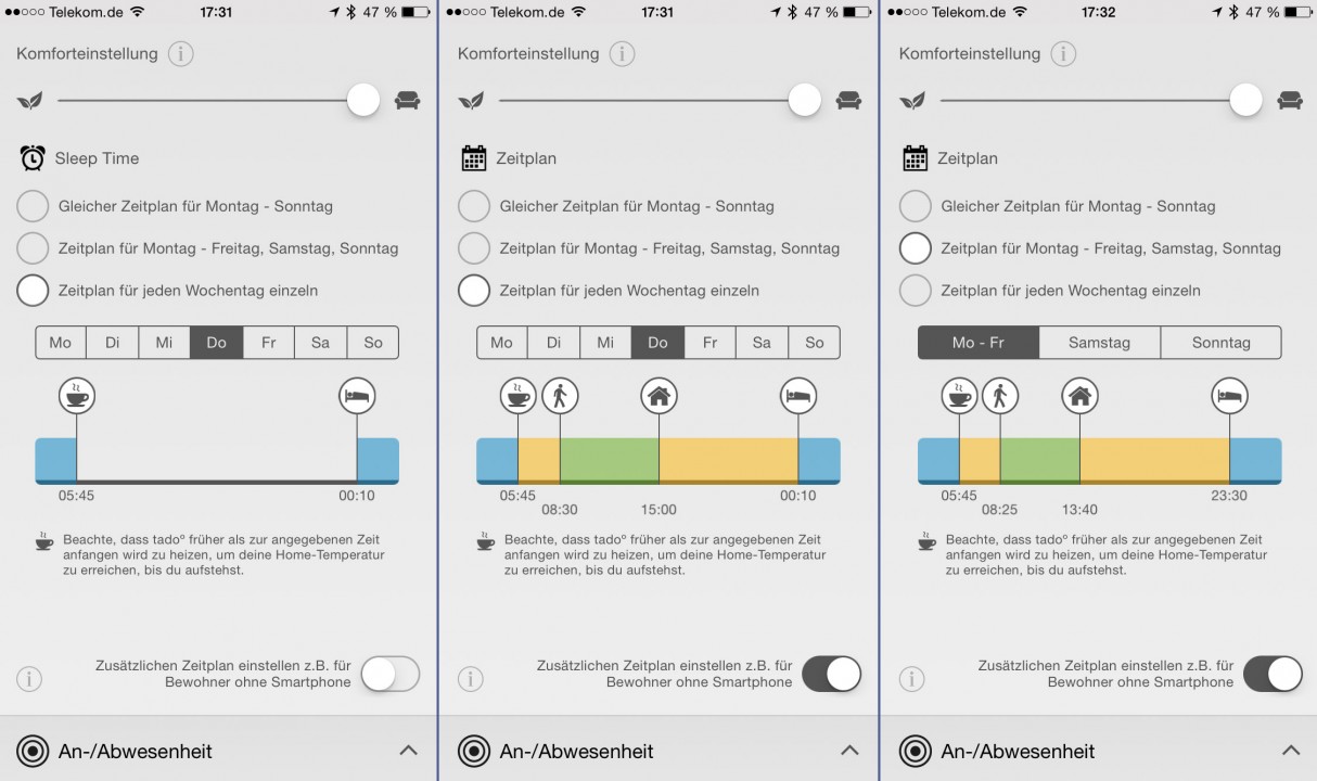 Zeitplan-Einstellungen in der App