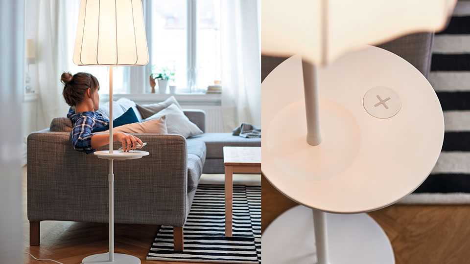 Eine Stehleuchte mit QI-Ladefläche von Ikea. Bilder: obs/Inter IKEA Systems B.V. 2015