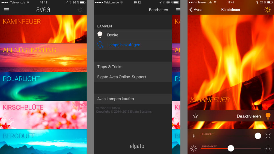 Die Avea-App am Smartphone bringt Elgato-Lampen in Stimmung. Bild: digitalzimmer.de