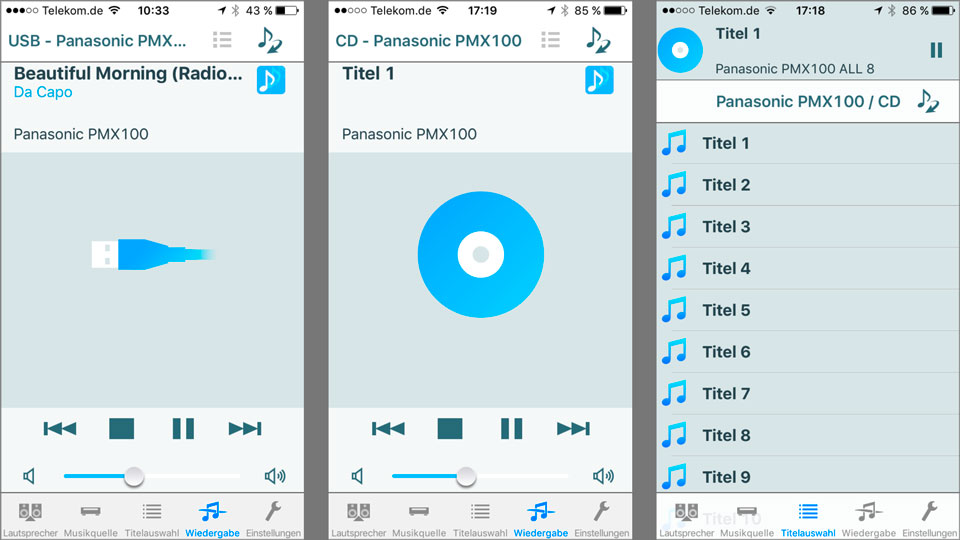 Die Tonquellen der AllPlay-Geräte erscheinen zur Musikauswahl in der Panasonic-App.