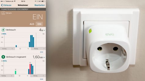 Der kompakte Eve Energie hat eine beleuchtete Taste zum manuellen Schalten. ©digitalzimmer