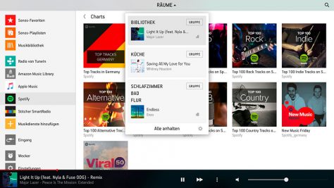 Das Sonos-System spielt mit einem Spotify-Abo in jedem Raum eine andere Musik.