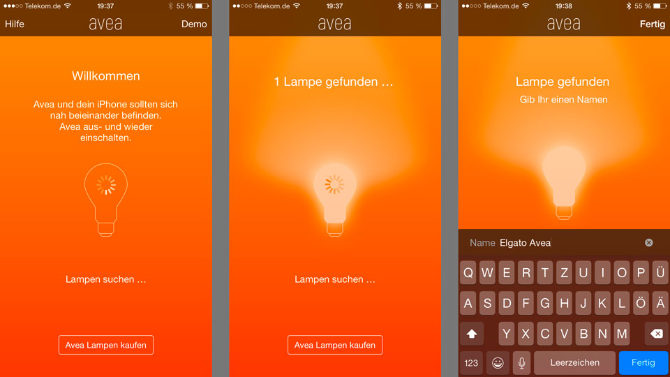 Die Avea-App findet mit einem Suchlauf neue Lampen automatisch. 