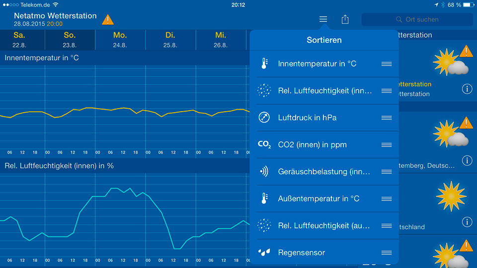 Ansicht von Netatmo-Sensordaten in der App Weather Pro. Bild: digitalzimmer.de