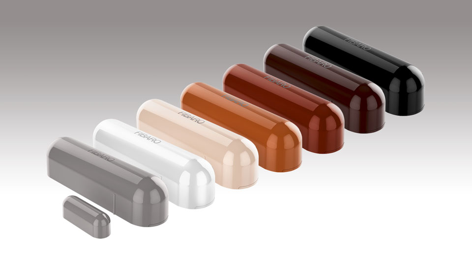 Der Tür- und Fensterkontakt von Fibaro ist in sieben Farben erhältlich. Bild: Hersteller