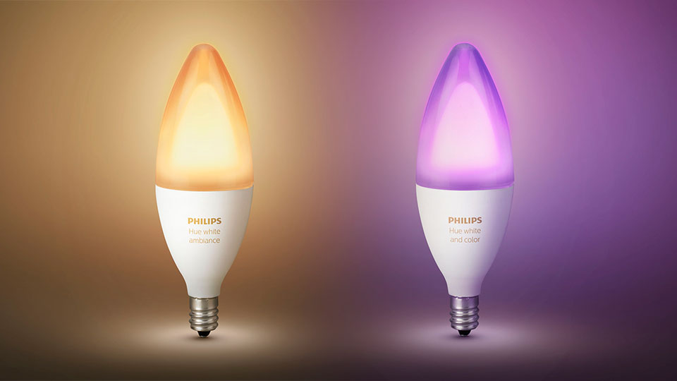 Die Kerzenlampe gibt es in zwei Varianten: Hue white ambiance sowie Hue white and Color.