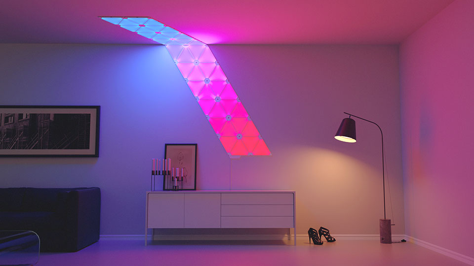 Die Lichtpaneele lassen sich frei über Wände und Decken verlegen. Bild: Nanoleaf