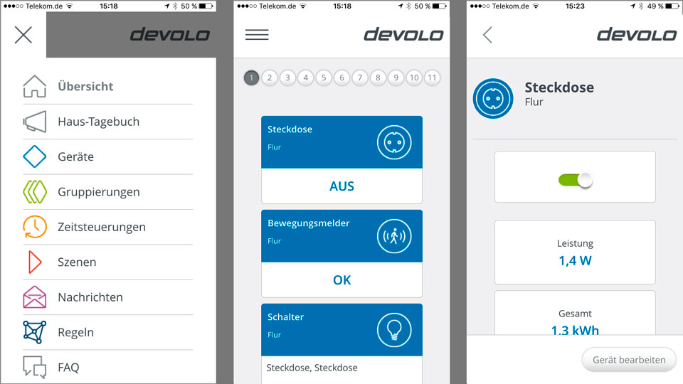 Die App My Devolo zeigt eine mobile Version der Home-Control-Webseite an. ©digitalzimmer