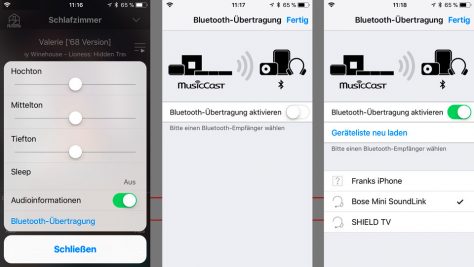 Der Bluetooth-Sender wird im Klangmenü des MusicCast-Players aktiviert. ©digitalzimmer