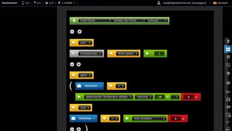 Fibaro bietet mehrere Möglichkeiten, um Regeln zu erstellen. Eine davon soind sogenannte Block-Szenen. ©digitalzimmer
