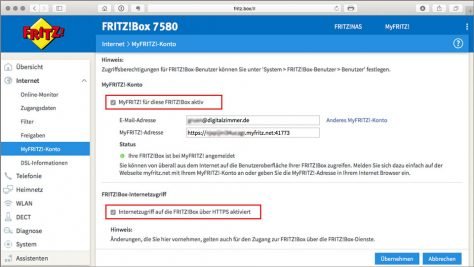 Schritt 1: MyFritz-Konto und den Internetzugriff an der FritzBox aktivieren. ©digitalzimmer