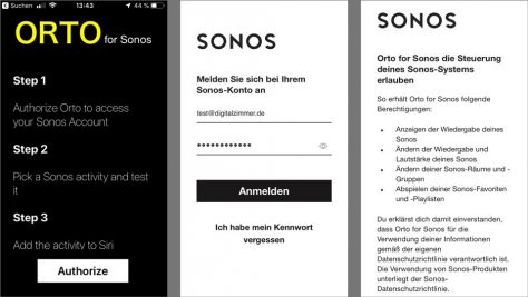 Nach dem Start benötigt die Orto-App als Erstes Zugriff auf das Sonos-Konto. ©digitalzimmer