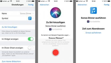 Der Menübefehl „Zu Siri hinzufügen“ verbindet den Kurzbefehl der App mit Apples digitaler Sprachassistentin.