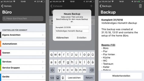 Die App „Controller für HomeKit“ legt Sicherungskopien auf dem iPhone an. ©digitalzimmer