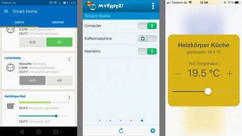 Von links nach rechts: MyFritzApp 2 (Android), MyFritz und Fritch (beide iOS). ©digitalzimmer